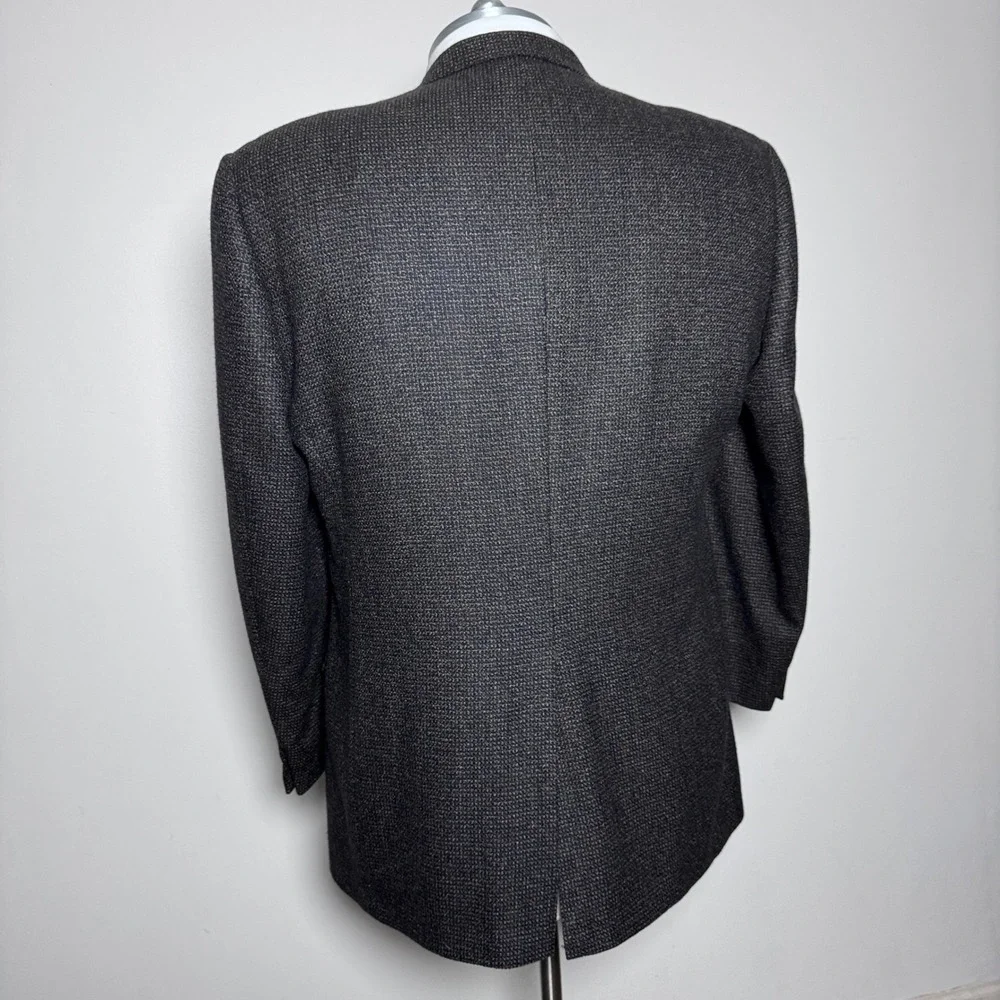 Hart Schaffner Marx‎ Blazer Mens 46L Charcoal Grey Brown Micro-Pattern Wool